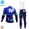 Movistar Radbekleidung Radtrikot Langarm + Lang Trägerhose Winter Thermal Fleece 2024